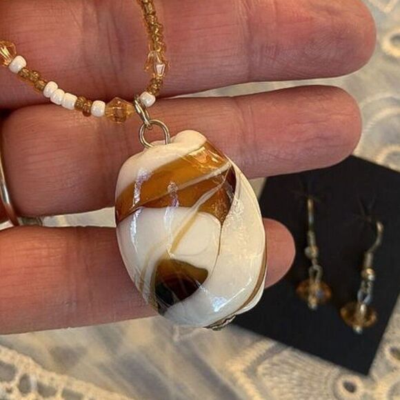 SET Vintage Art Glass, Crystal & Seed Bead Necklace & Earrings - Picture 3 of 9